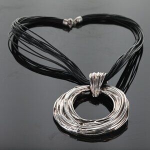 QVC Or Paz Sterling Silver Circles Bold Textured Pendant on Leather Cord, 3.5x3